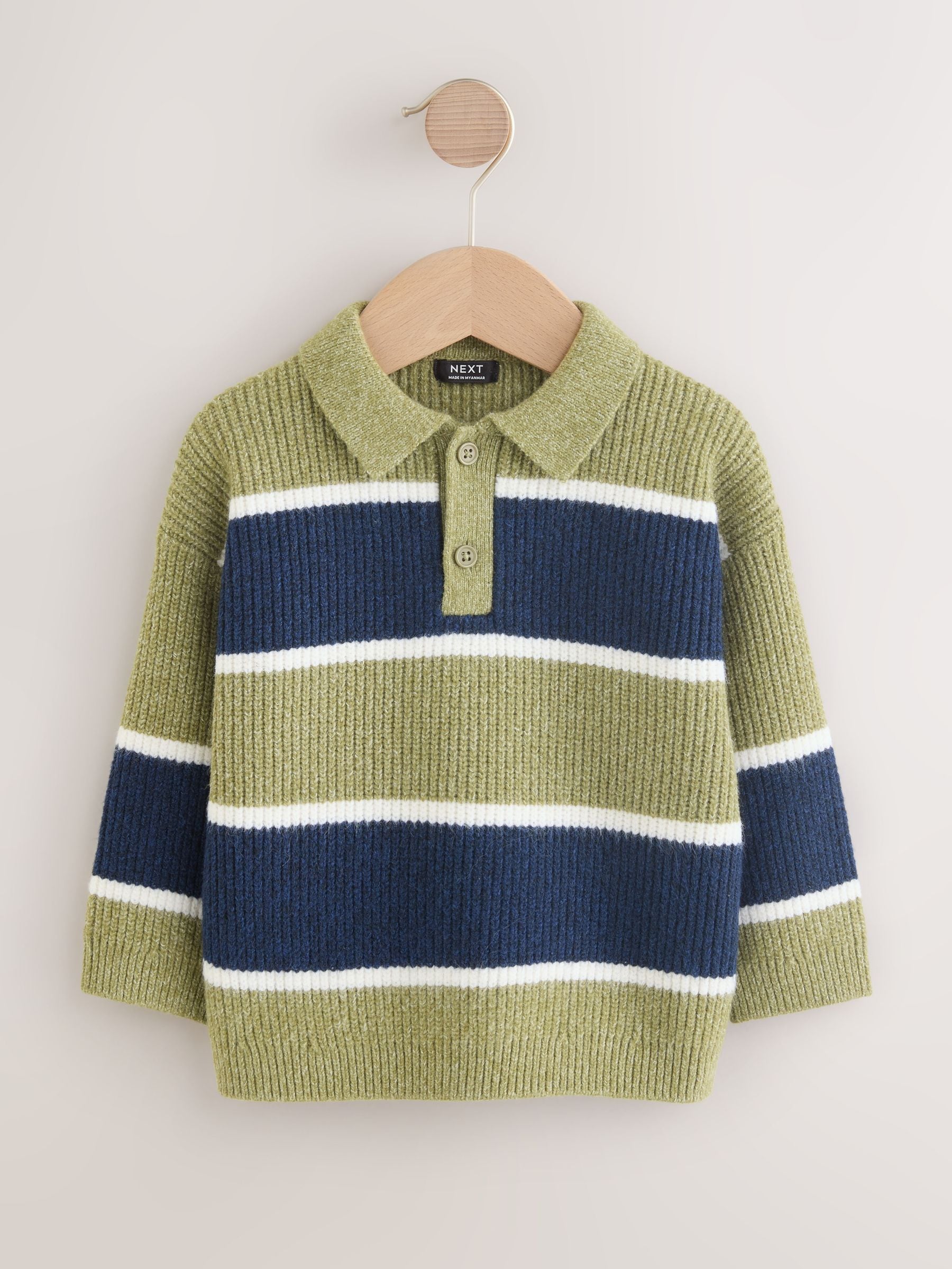 Dsiney Kidz - Green/Blue Knitted Stripe Rugby Polo Shirt (3mths-7yrs) image 4