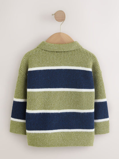 Dsiney Kidz - Green/Blue Knitted Stripe Rugby Polo Shirt (3mths-7yrs) image 5