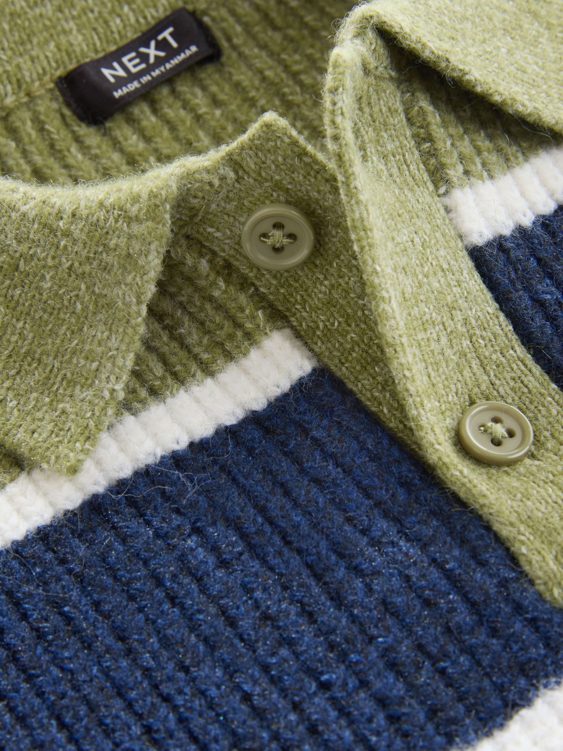 Dsiney Kidz - Green/Blue Knitted Stripe Rugby Polo Shirt (3mths-7yrs) image 6