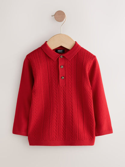 Red Cable Knit Polo Shirt (3mths-7yrs)
