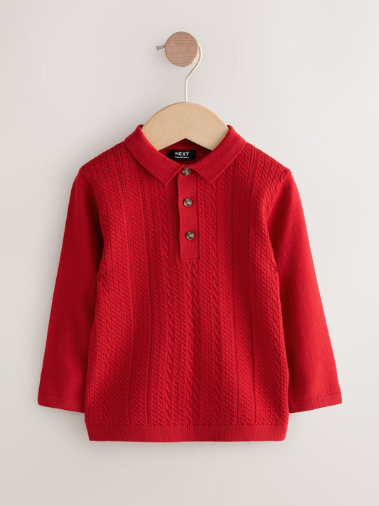 Red Cable Knit Polo Shirt (3mths-7yrs)