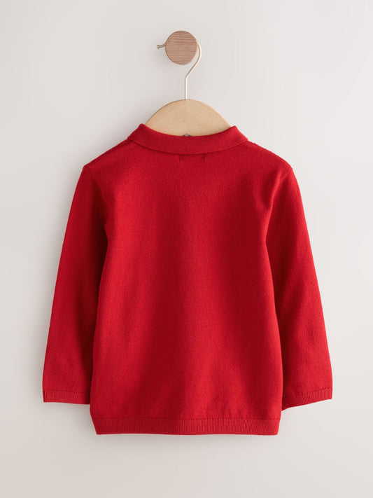 Red Cable Knit Polo Shirt (3mths-7yrs)