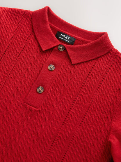 Red Cable Knit Polo Shirt (3mths-7yrs)
