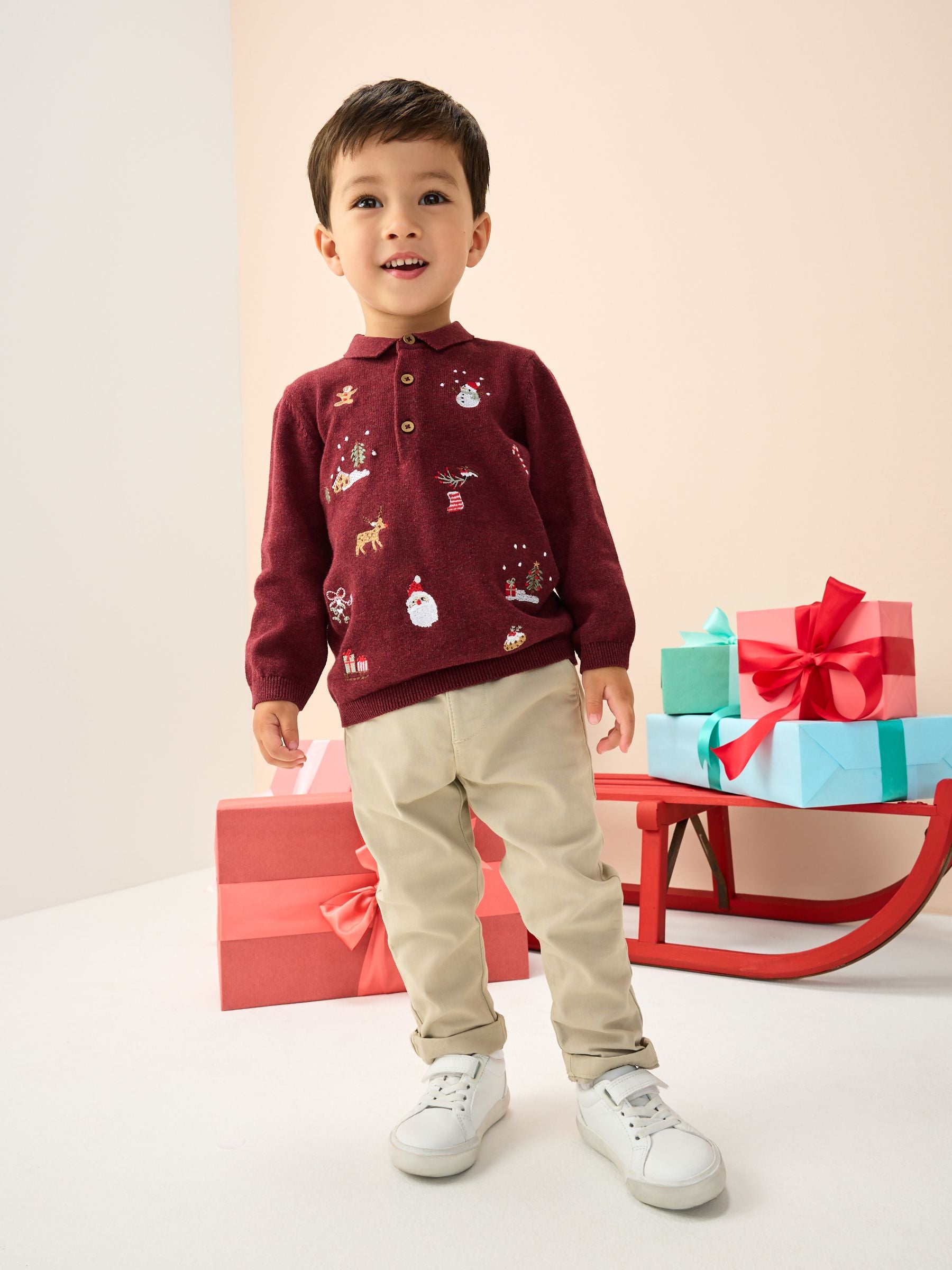Dsiney Kidz - Plum Purple All Over Embroidered Knitted Christmas Polo Shirt (3mths-7yrs) image 1