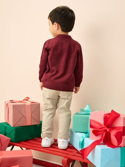 Dsiney Kidz - Plum Purple All Over Embroidered Knitted Christmas Polo Shirt (3mths-7yrs) image 2