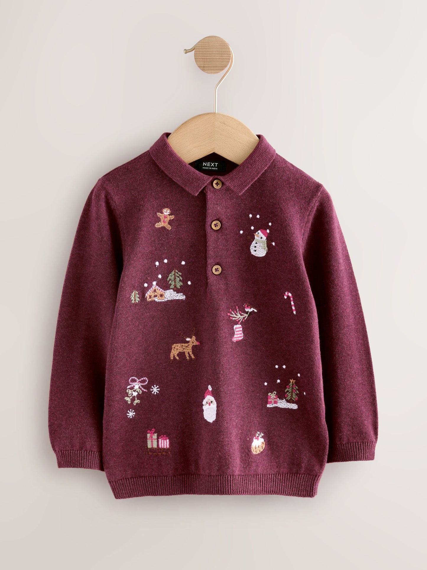 Dsiney Kidz - Plum Purple All Over Embroidered Knitted Christmas Polo Shirt (3mths-7yrs) image 4