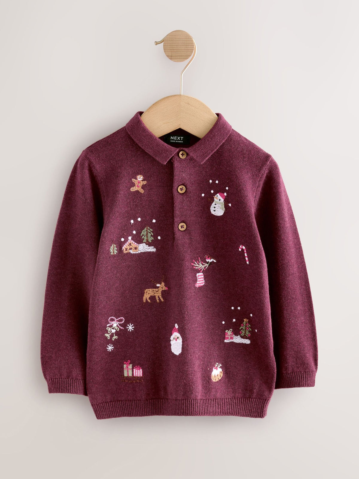 Dsiney Kidz - Plum Purple All Over Embroidered Knitted Christmas Polo Shirt (3mths-7yrs) image 4
