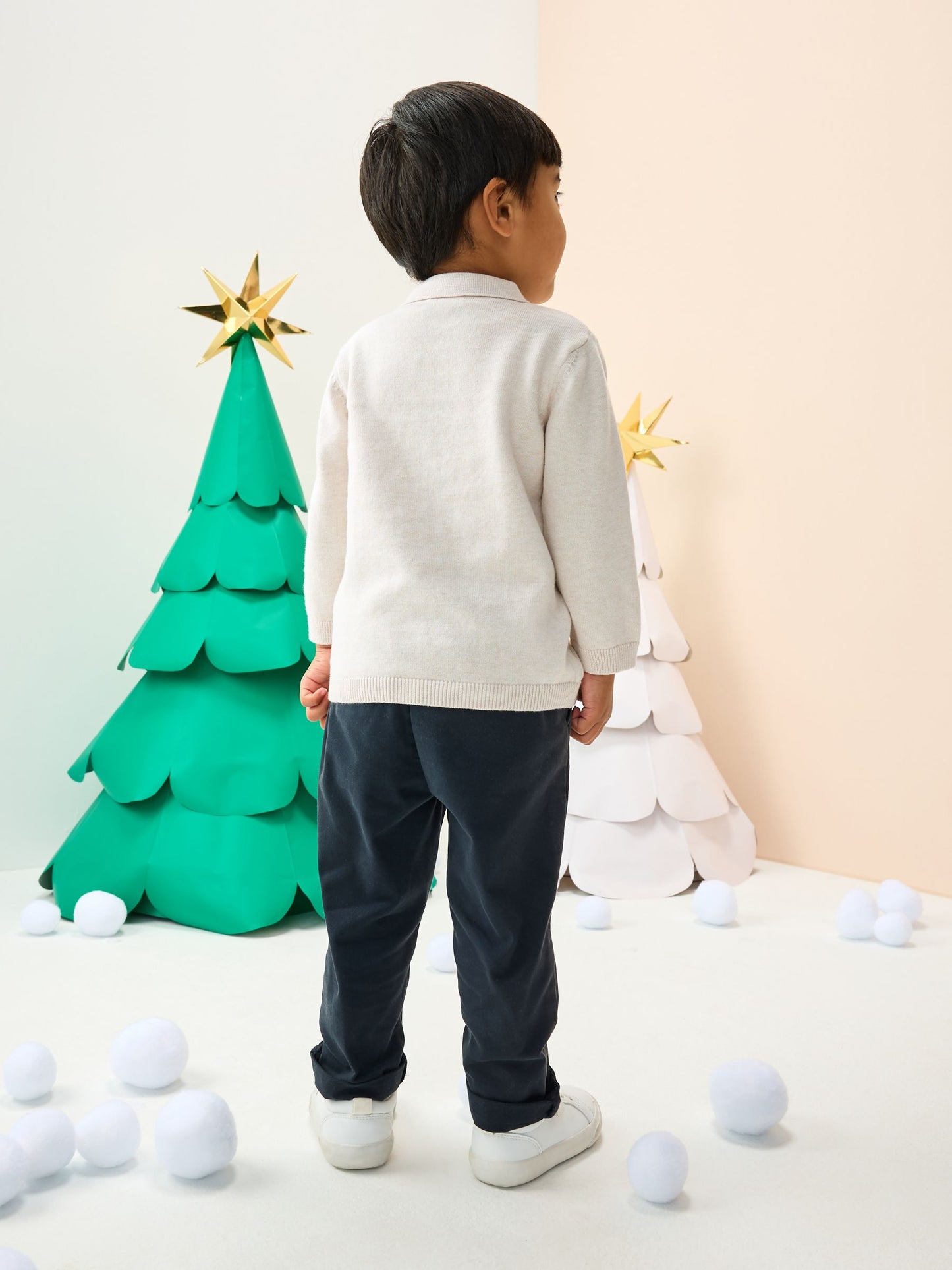 Dsiney Kidz - Cream All Over Embroidered Knitted Christmas Polo Shirt (3mths-7yrs) image 3
