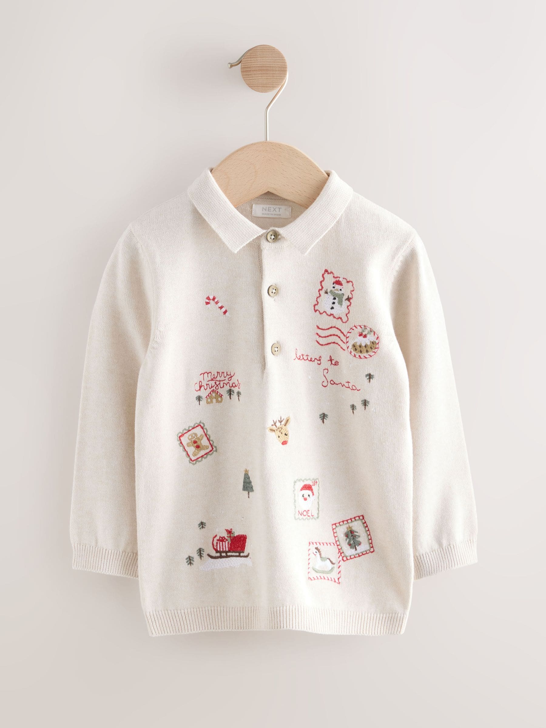 Dsiney Kidz - Cream All Over Embroidered Knitted Christmas Polo Shirt (3mths-7yrs) image 4
