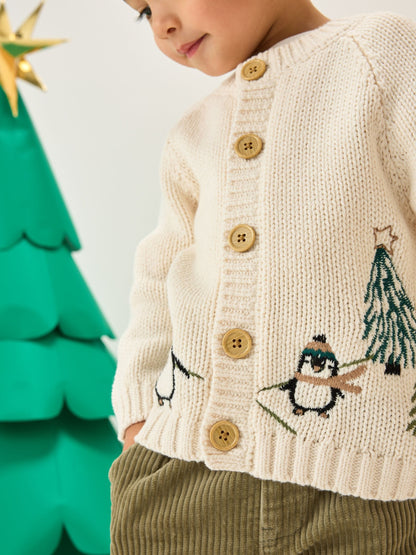 Cream Penguin Pattern Christmas Cardigan (3mths-7yrs) - image 1