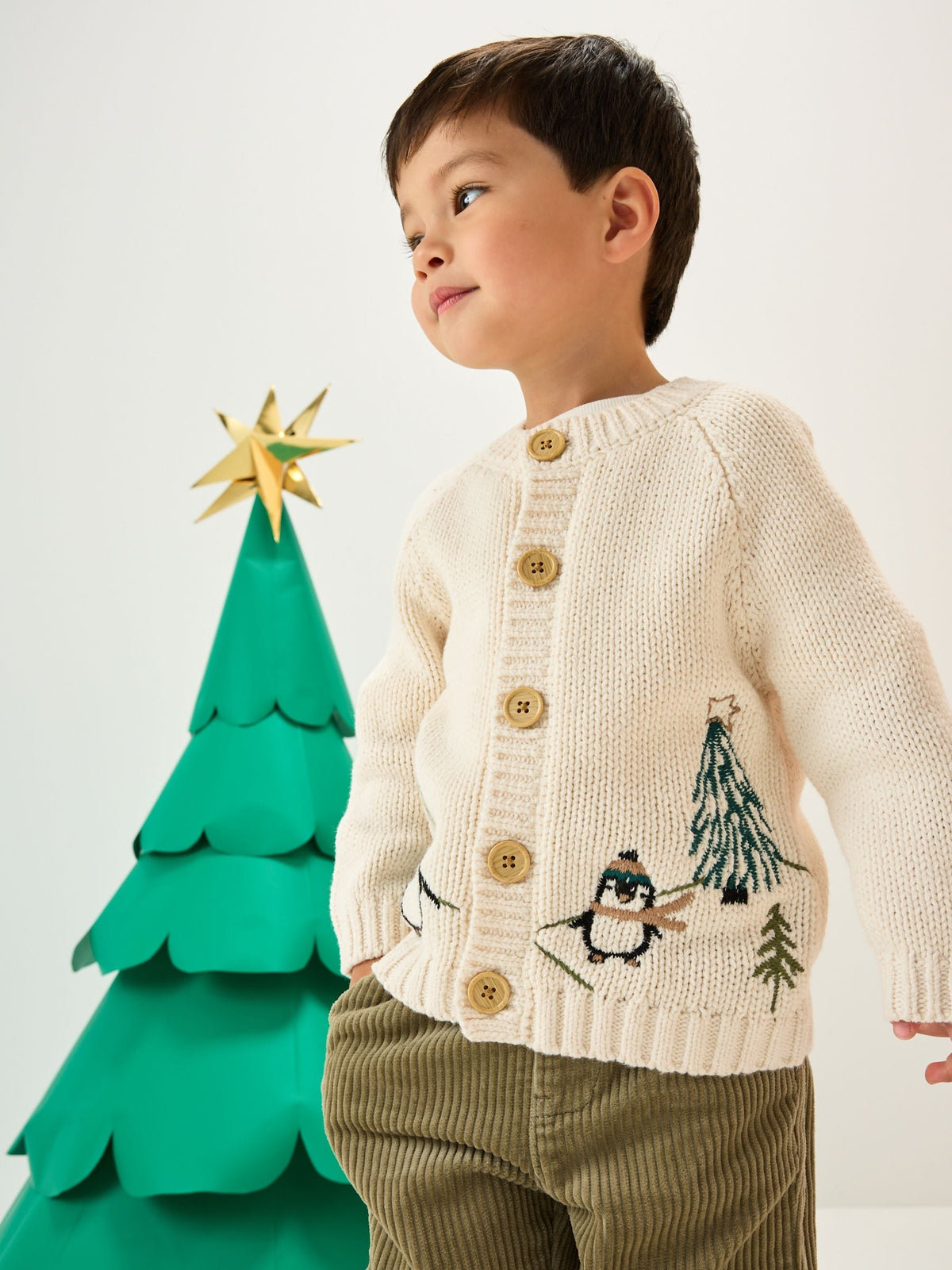 Cream Penguin Pattern Christmas Cardigan (3mths-7yrs) - image 2