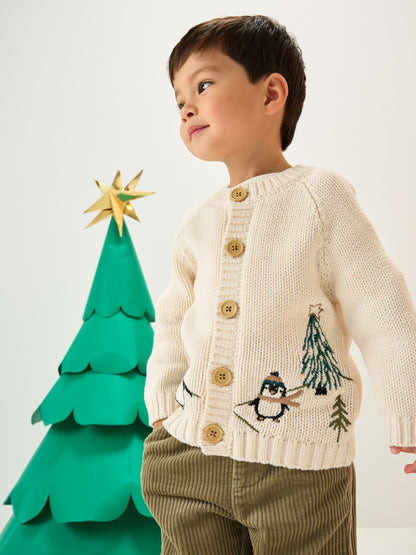 Cream Penguin Pattern Christmas Cardigan (3mths-7yrs) - image 2