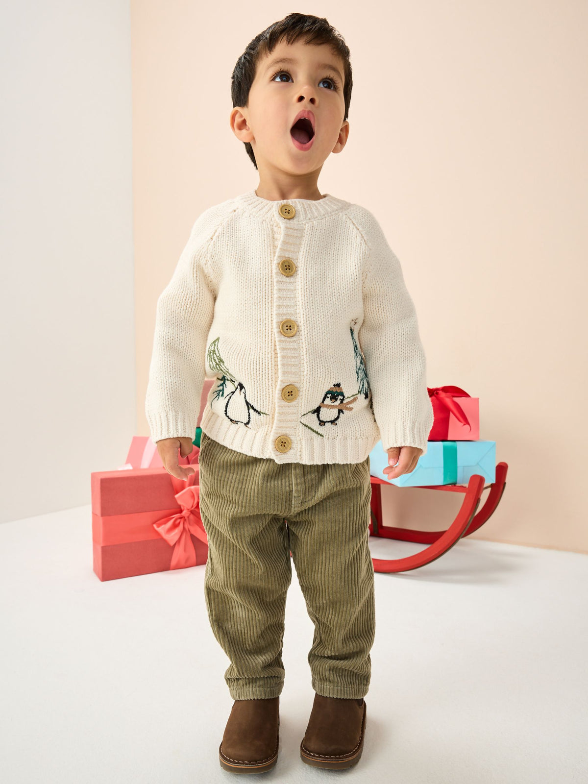 Cream Penguin Pattern Christmas Cardigan (3mths-7yrs) - image 4