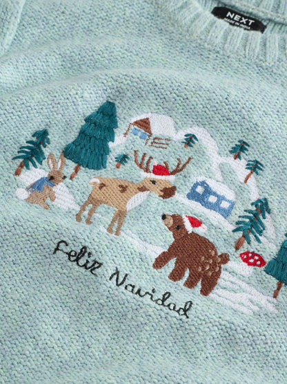 Mineral Blue Knitted Christmas Jumper (3mths-7yrs)