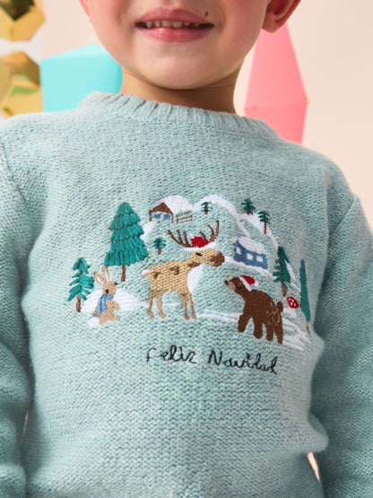 Mineral Blue Knitted Christmas Jumper (3mths-7yrs)