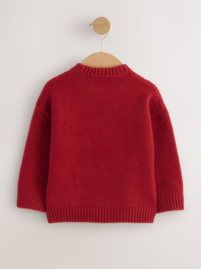 Bright Red Reindeer Knitted Christmas Jumper (3mths-7yrs)