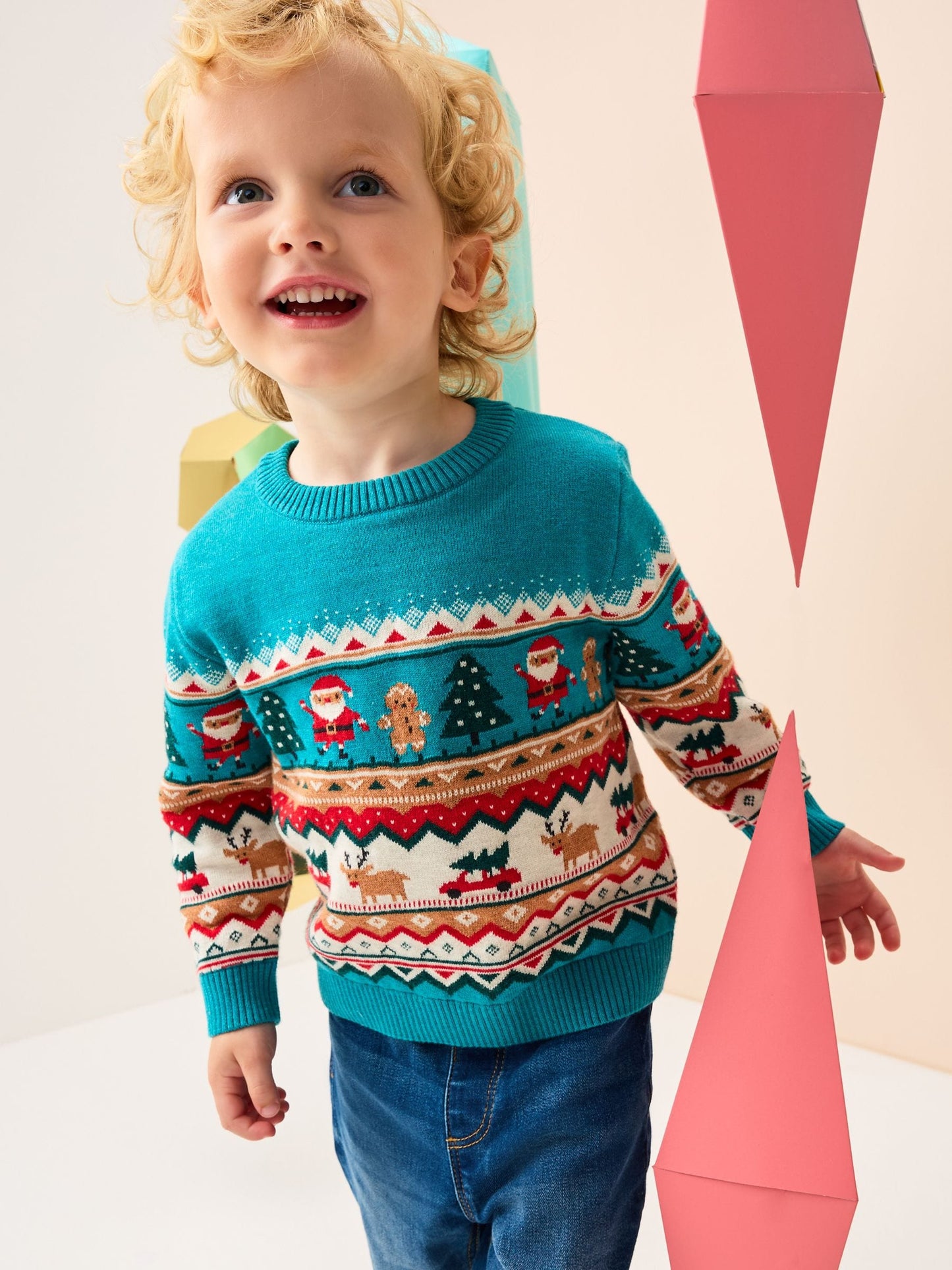 Teal Blue Fairisle Knitted Christmas Jumper (3mths-7yrs)
