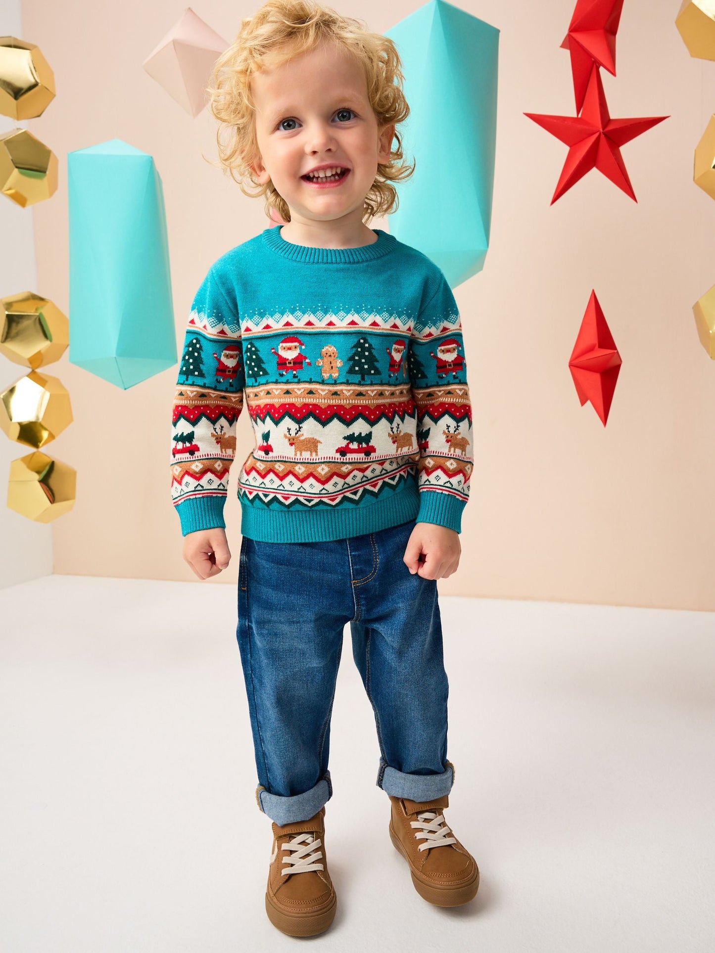 Teal Blue Fairisle Knitted Christmas Jumper (3mths-7yrs)