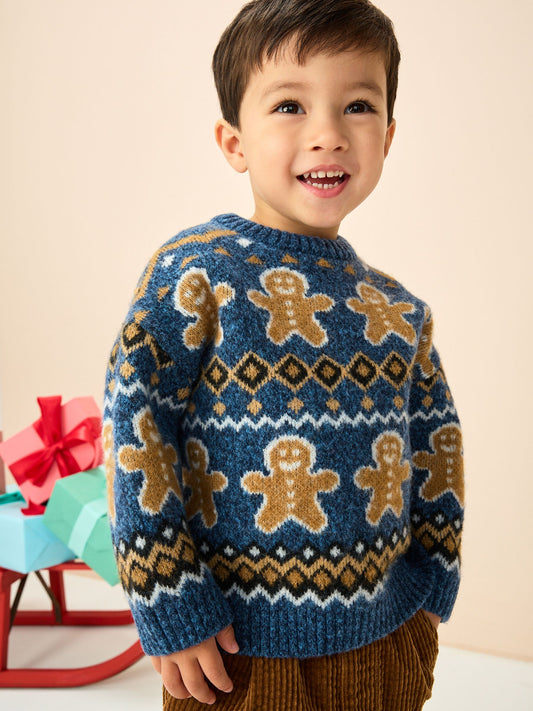 Navy Blue Gingerbread Knitted Christmas Jumper (3mths-7yrs) - image 1