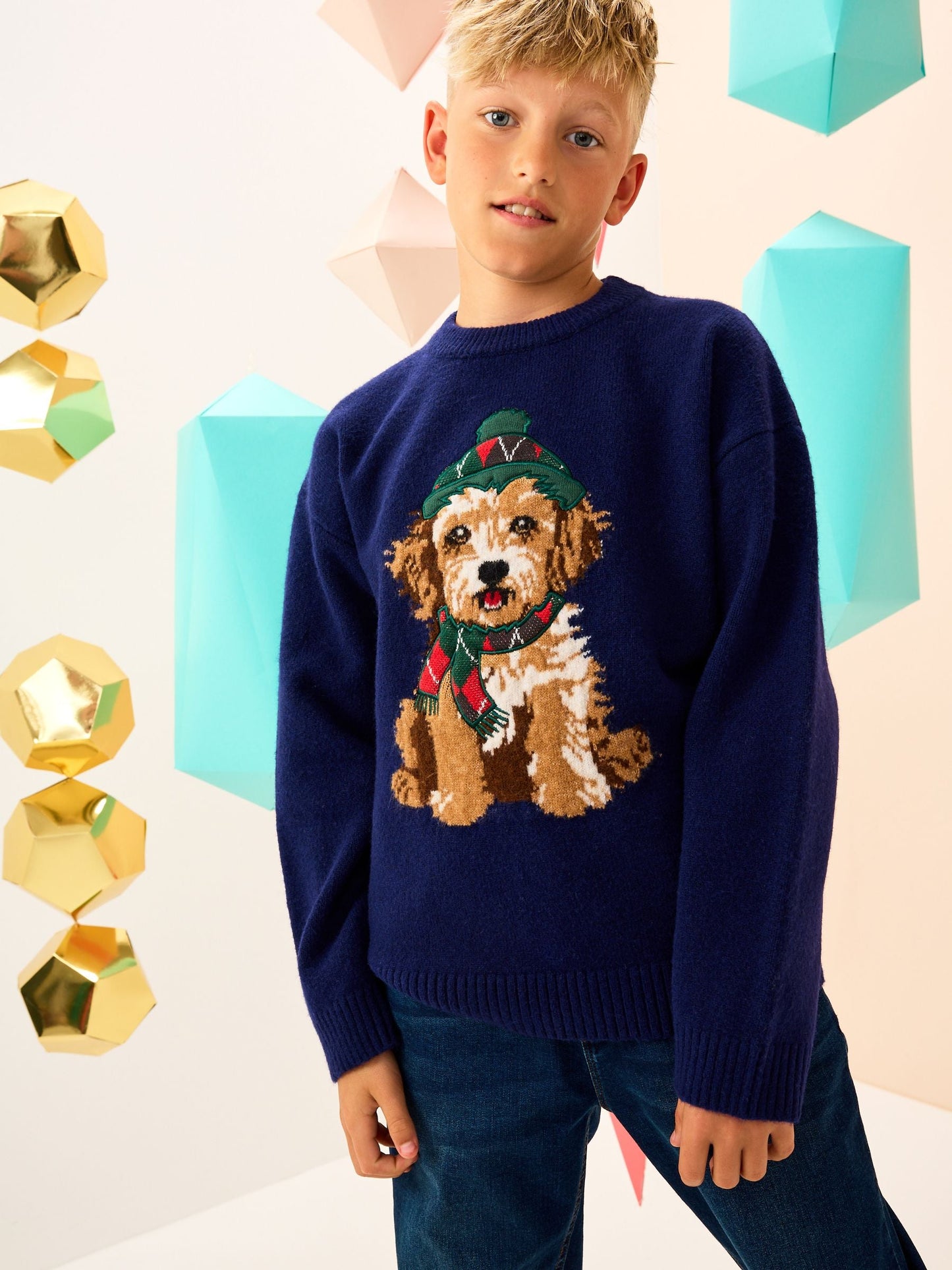 Navy Blue Dog Christmas Jumper (3mths-16yrs)