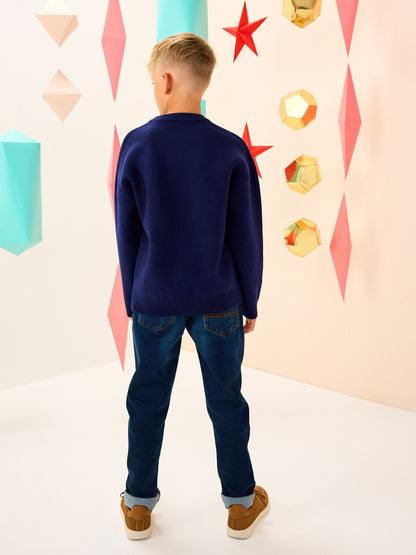 Navy Blue Dog Christmas Jumper (3mths-16yrs)