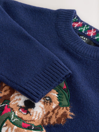 Navy Blue Dog Christmas Jumper (3mths-16yrs)