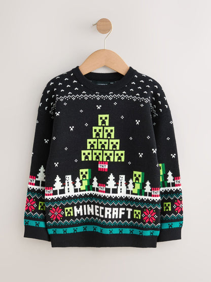 Black Minecraft Christmas Jumper (3-16yrs)