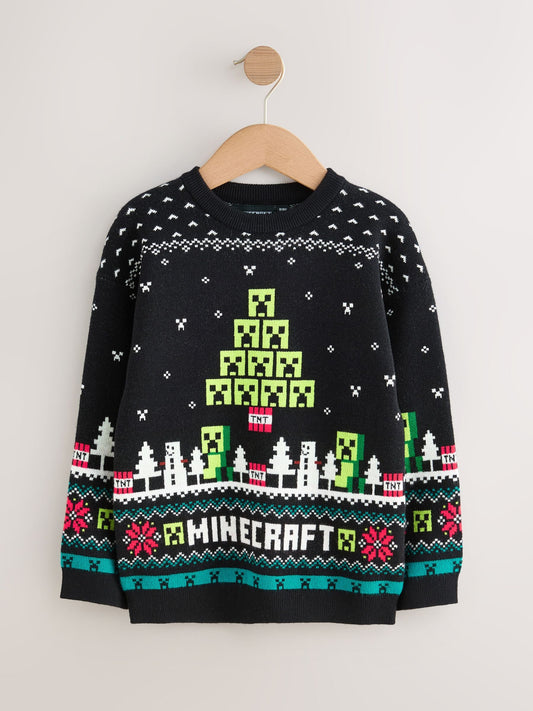 Black Minecraft Christmas Jumper (3-16yrs)