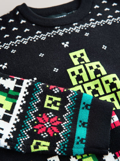Black Minecraft Christmas Jumper (3-16yrs)