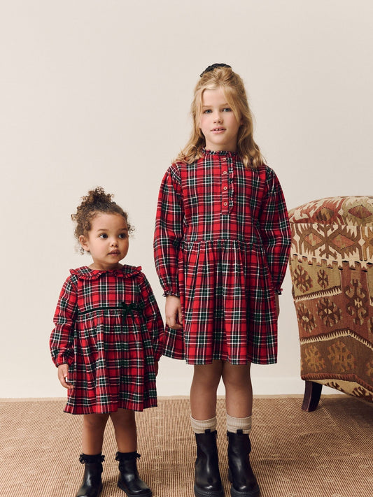 Red Check Long Sleeve Collar Dress (3mths-8yrs)