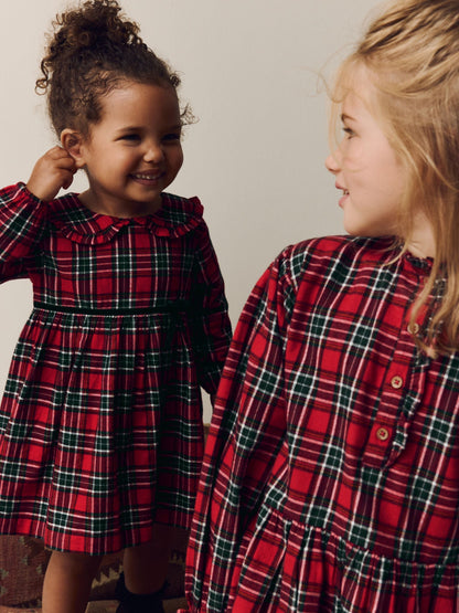 Red Check Long Sleeve Collar Dress (3mths-8yrs)