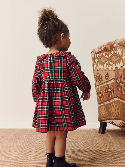 Red Check Long Sleeve Collar Dress (3mths-8yrs)