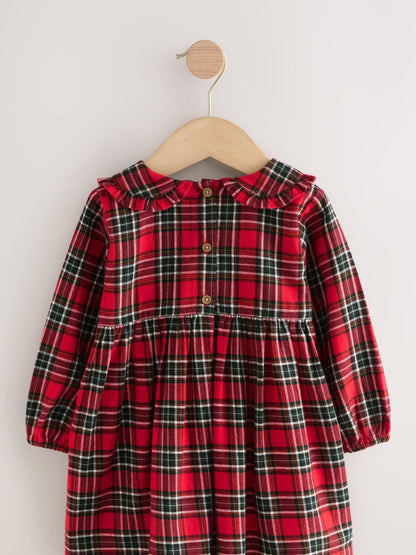 Red Check Long Sleeve Collar Dress (3mths-8yrs)