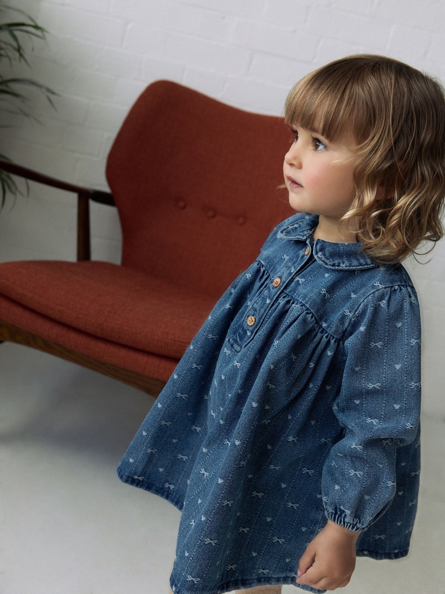 Denim Bow Long Sleeve Collar Dress (3mths-8yrs)