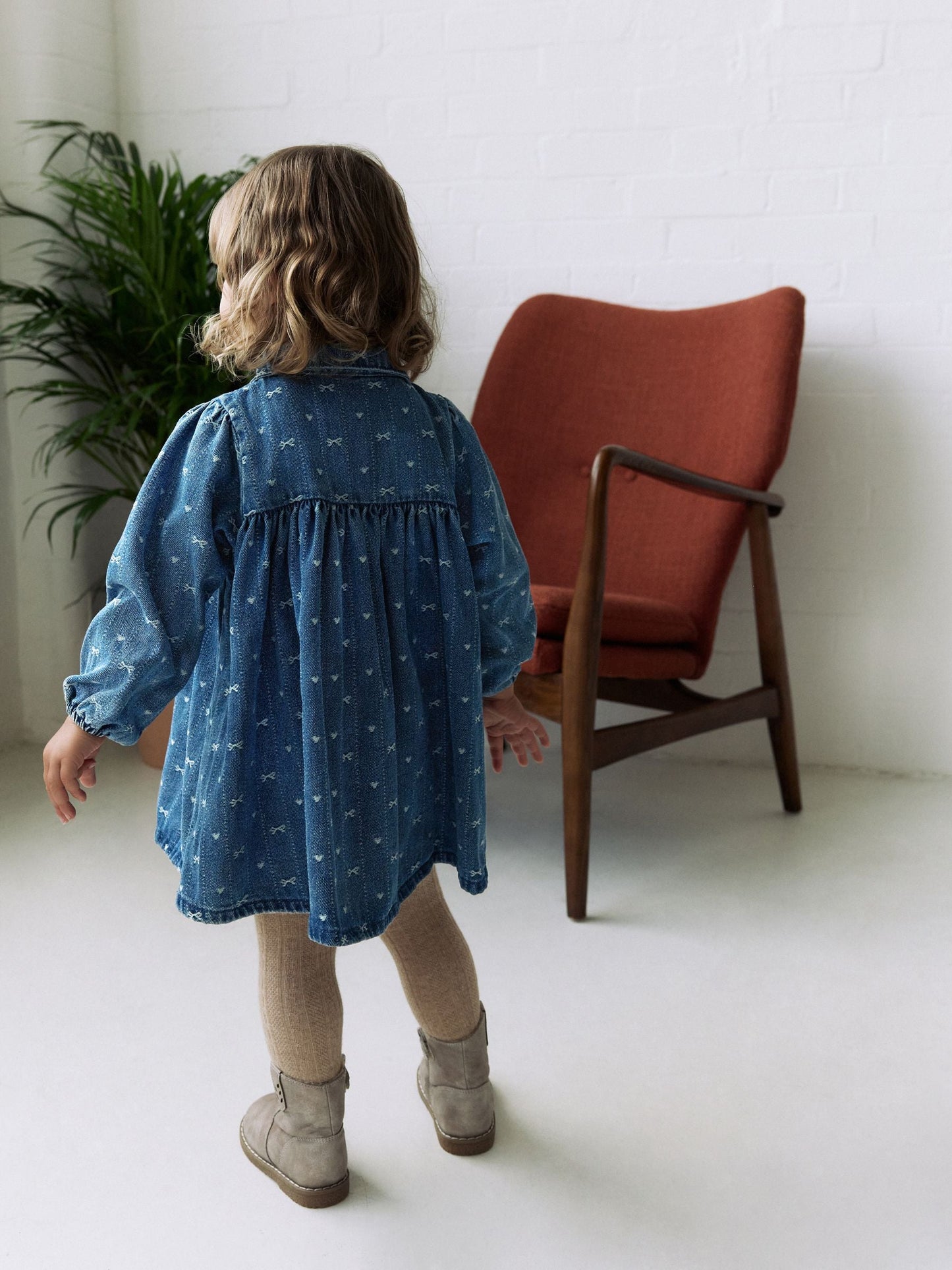 Denim Bow Long Sleeve Collar Dress (3mths-8yrs)