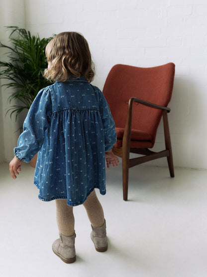 Denim Bow Long Sleeve Collar Dress (3mths-8yrs)