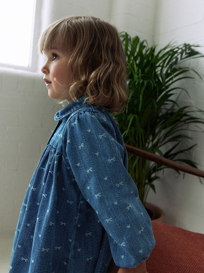 Denim Bow Long Sleeve Collar Dress (3mths-8yrs)