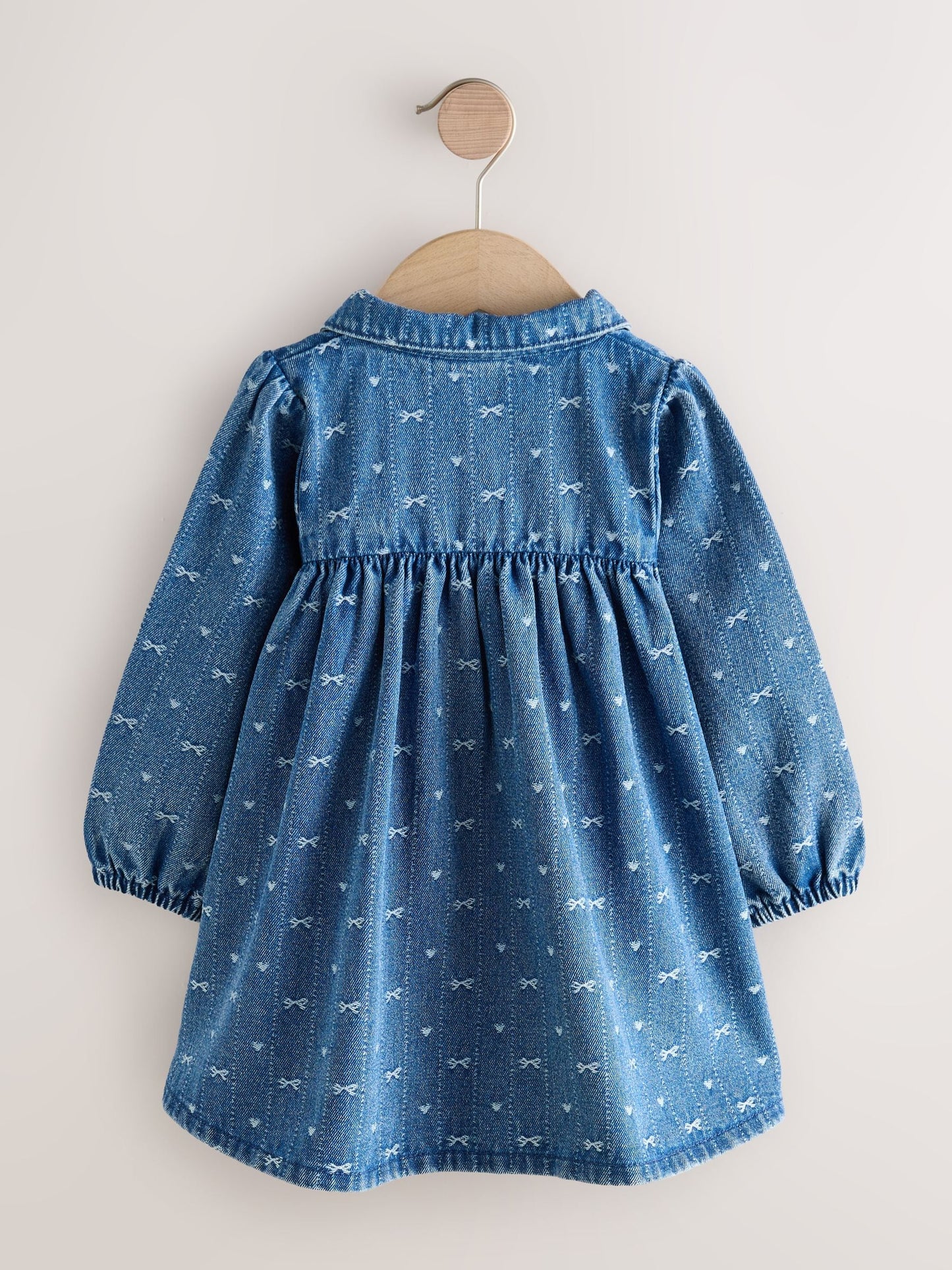 Denim Bow Long Sleeve Collar Dress (3mths-8yrs)