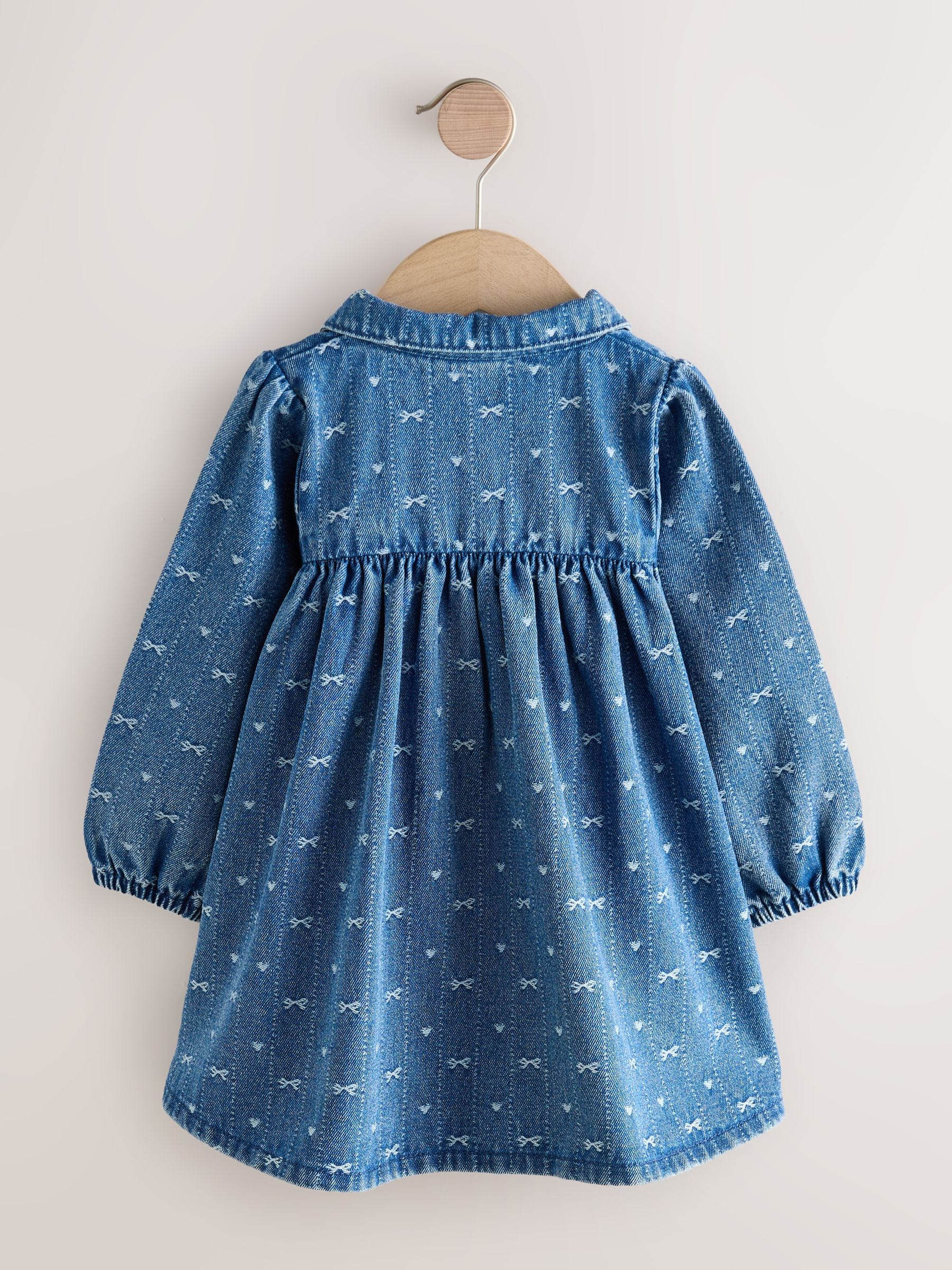 Denim Bow Long Sleeve Collar Dress (3mths-8yrs) image 6