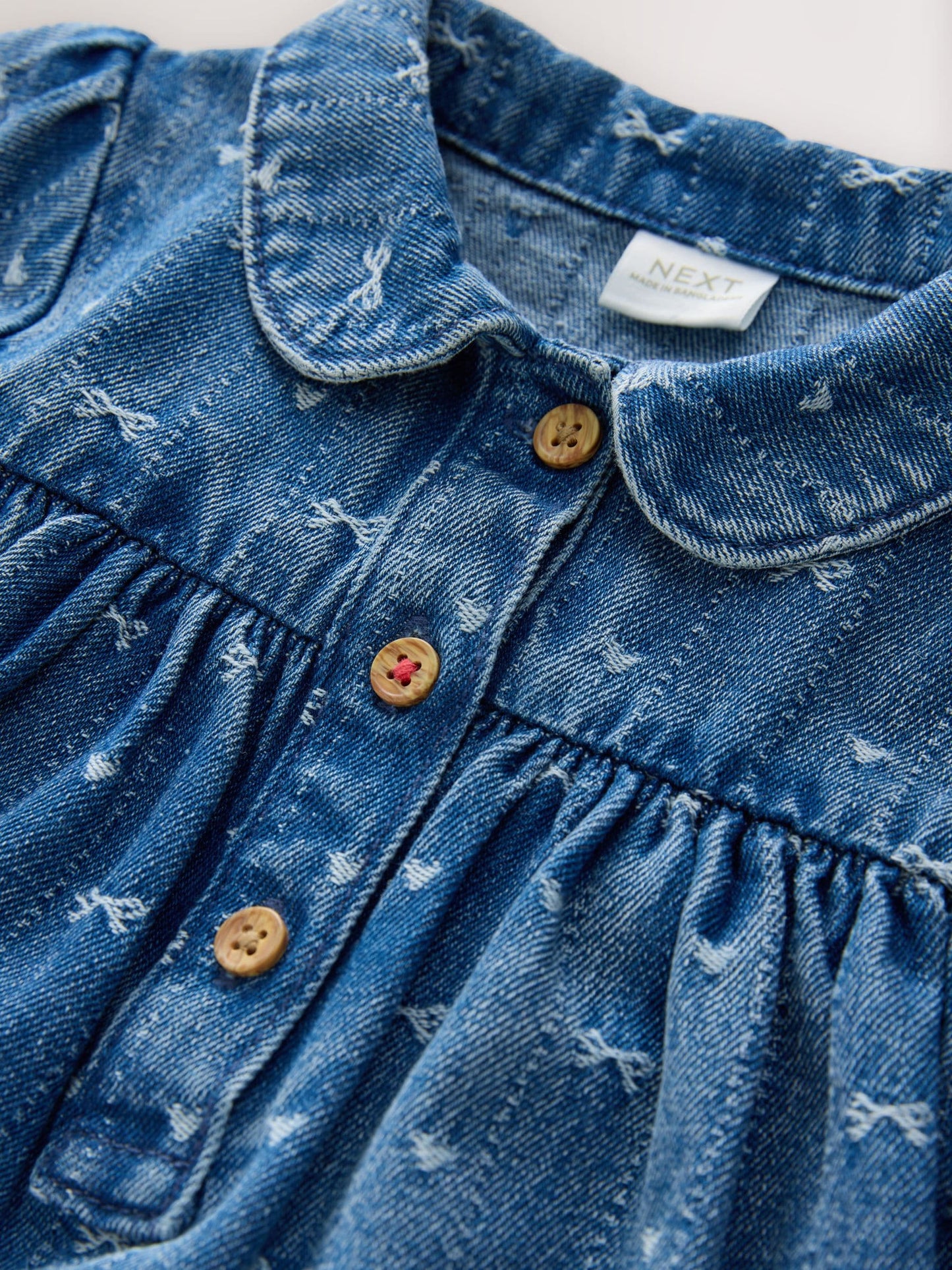 Denim Bow Long Sleeve Collar Dress (3mths-8yrs)