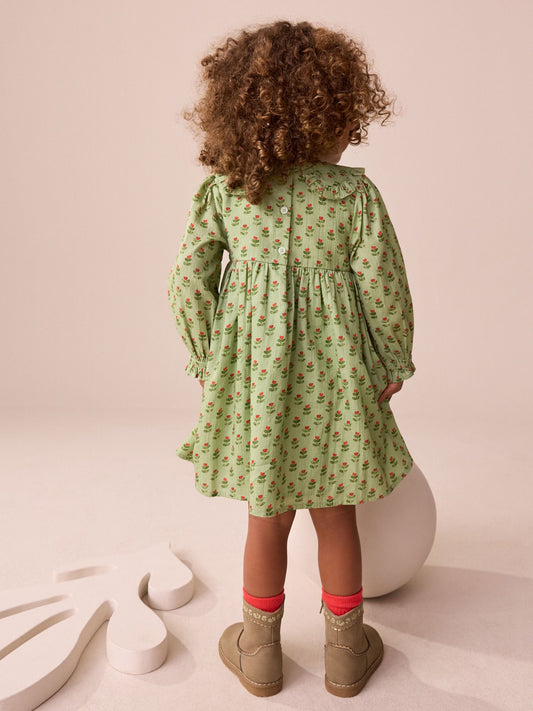 Green Printed Collar Long Sleeve Dress (3mths-8yrs) image 2