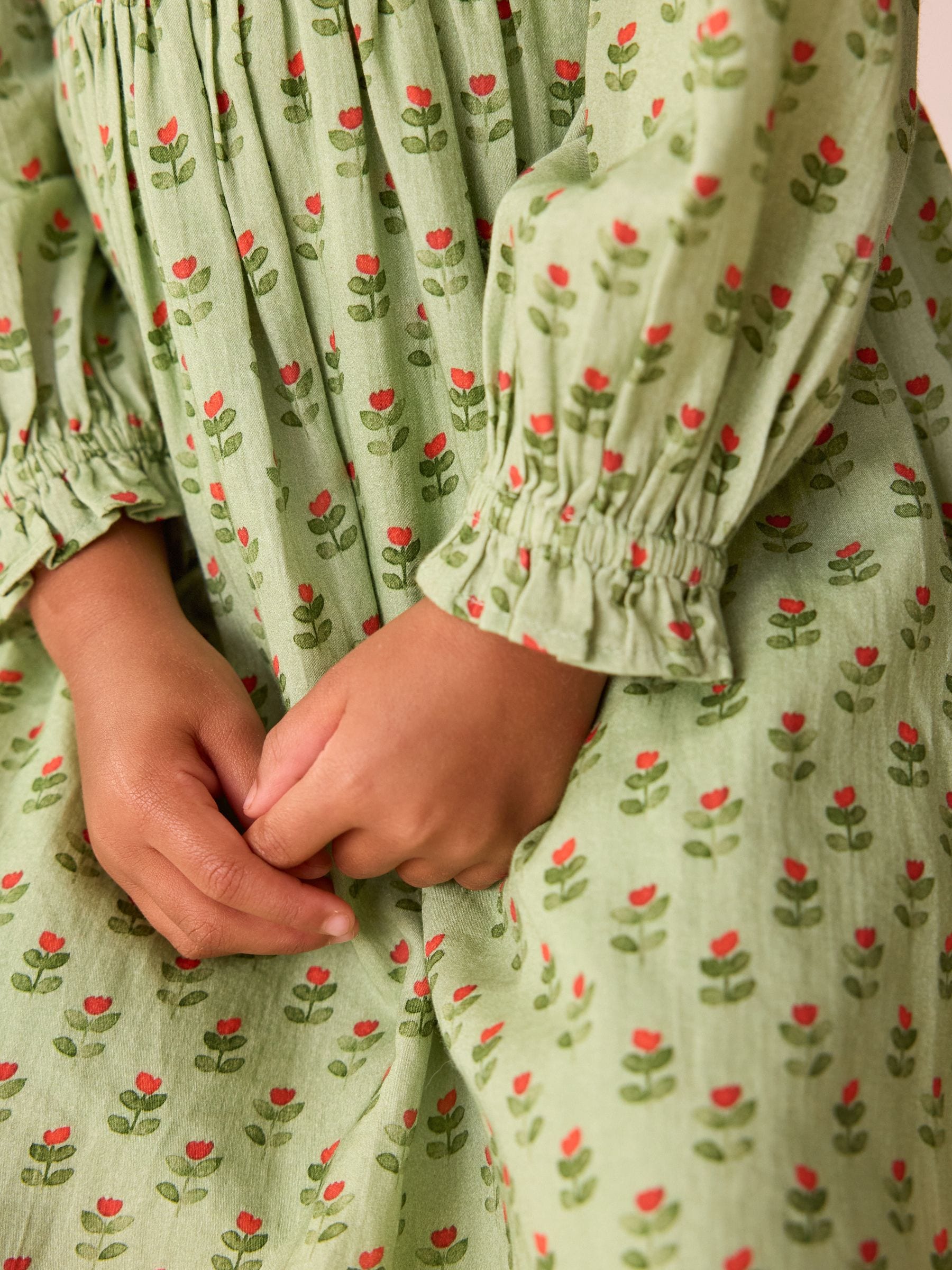 Green Printed Collar Long Sleeve Dress (3mths-8yrs) image 4