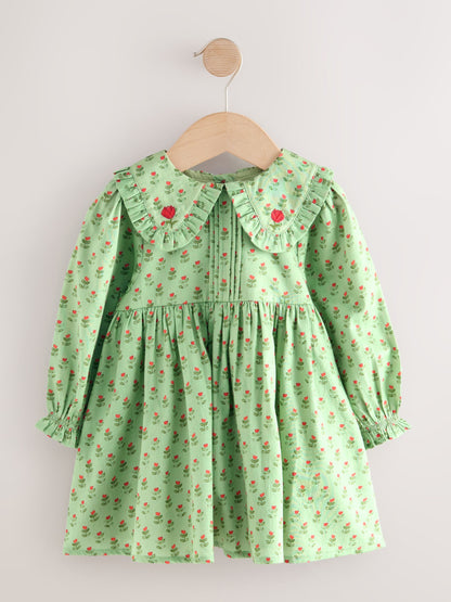 Green Printed Collar Long Sleeve Dress (3mths-8yrs) image 5