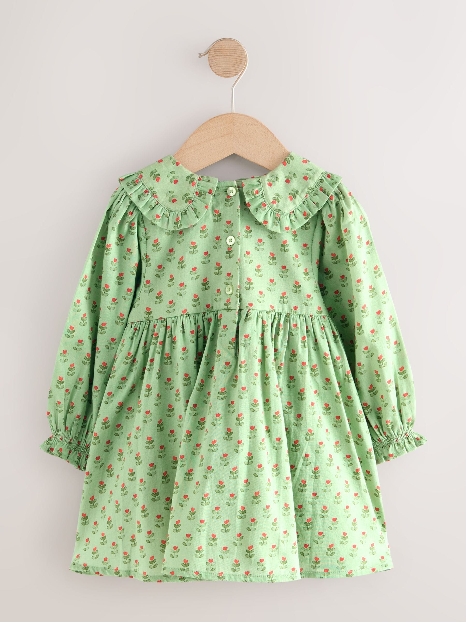 Green Printed Collar Long Sleeve Dress (3mths-8yrs) image 6