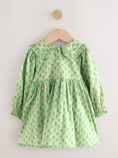 Green Printed Collar Long Sleeve Dress (3mths-8yrs) image 6