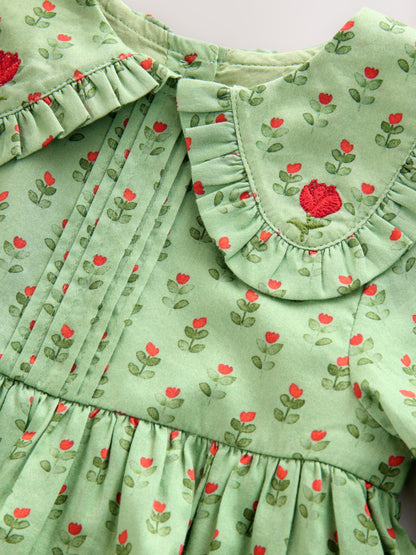 Green Printed Collar Long Sleeve Dress (3mths-8yrs) image 7