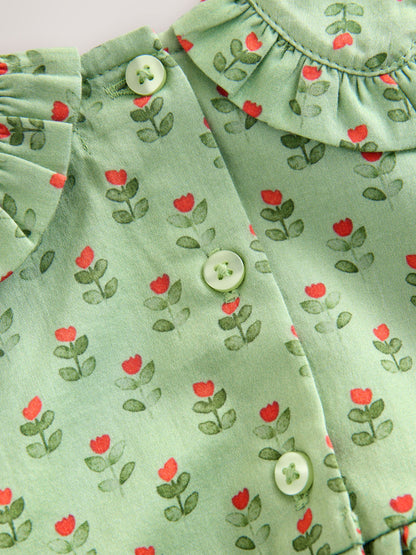Green Printed Collar Long Sleeve Dress (3mths-8yrs) image 9