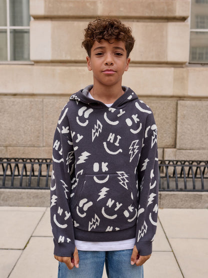 Black/White Character Knitted Hoodie (3-16yrs)