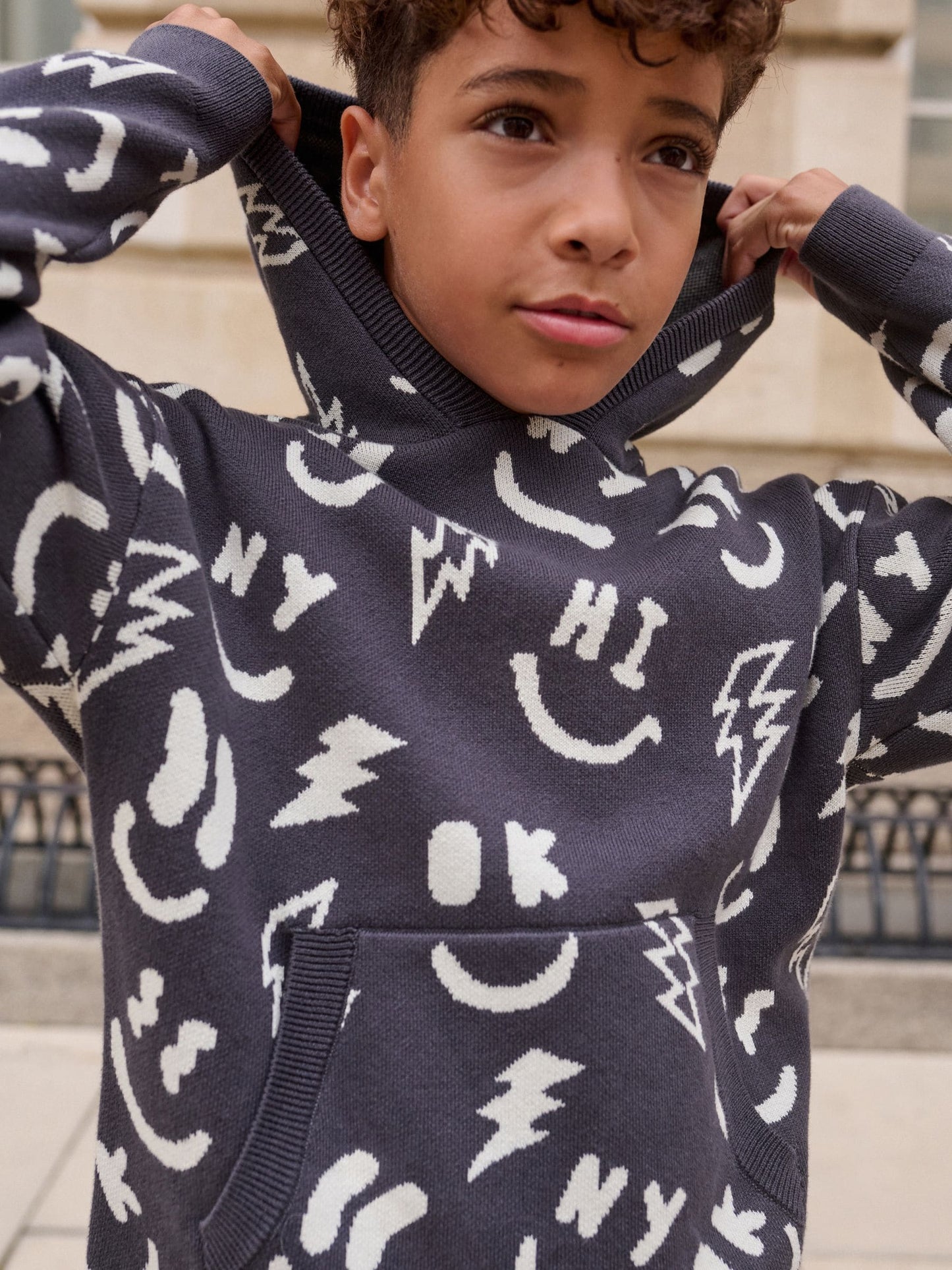 Black/White Character Knitted Hoodie (3-16yrs)