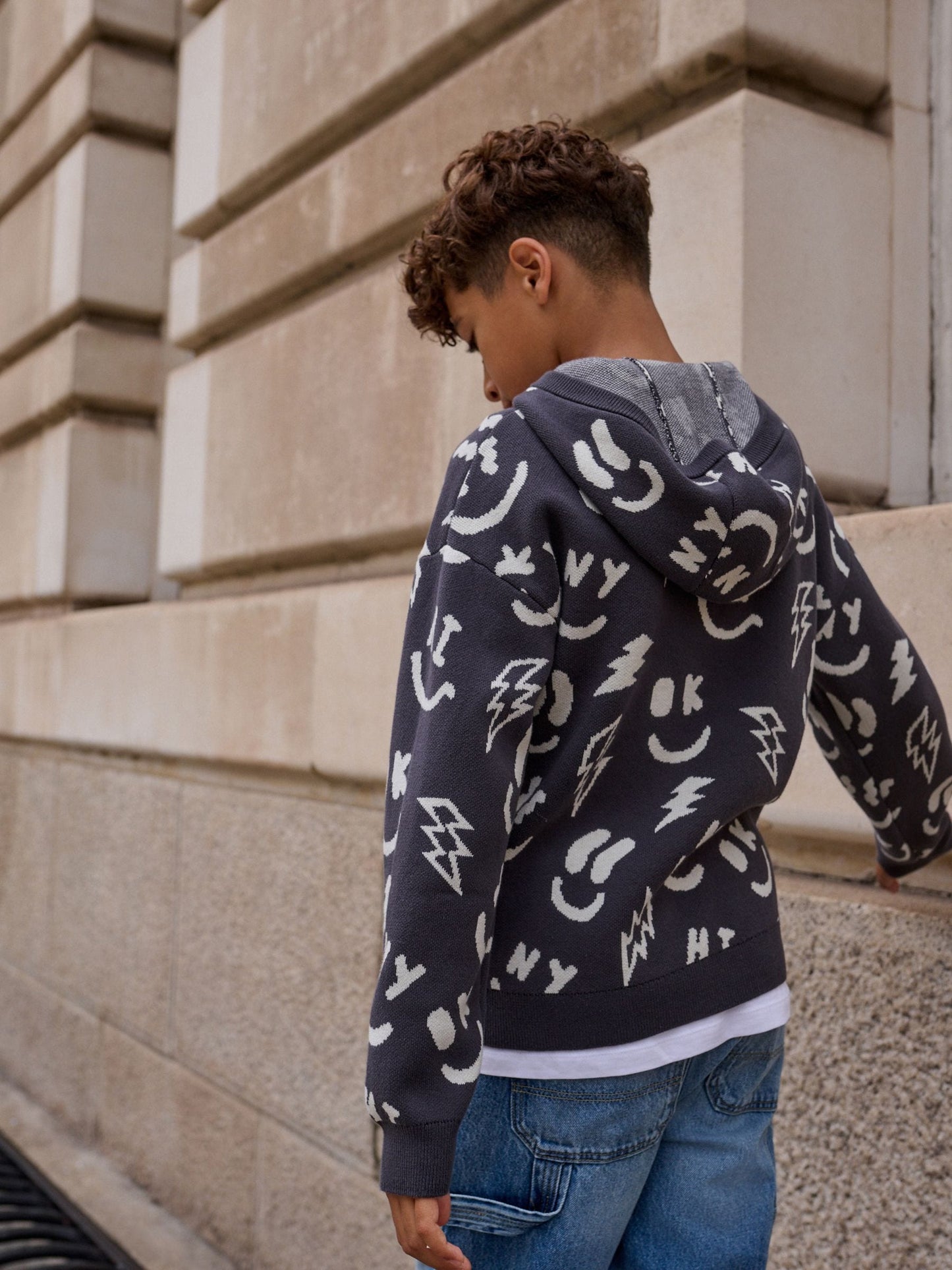 Black/White Character Knitted Hoodie (3-16yrs)